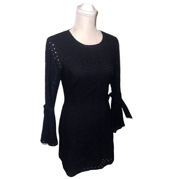 Avec Les Filles Black Eyelet Bell Sleeve Dress - Picture 6 of 16